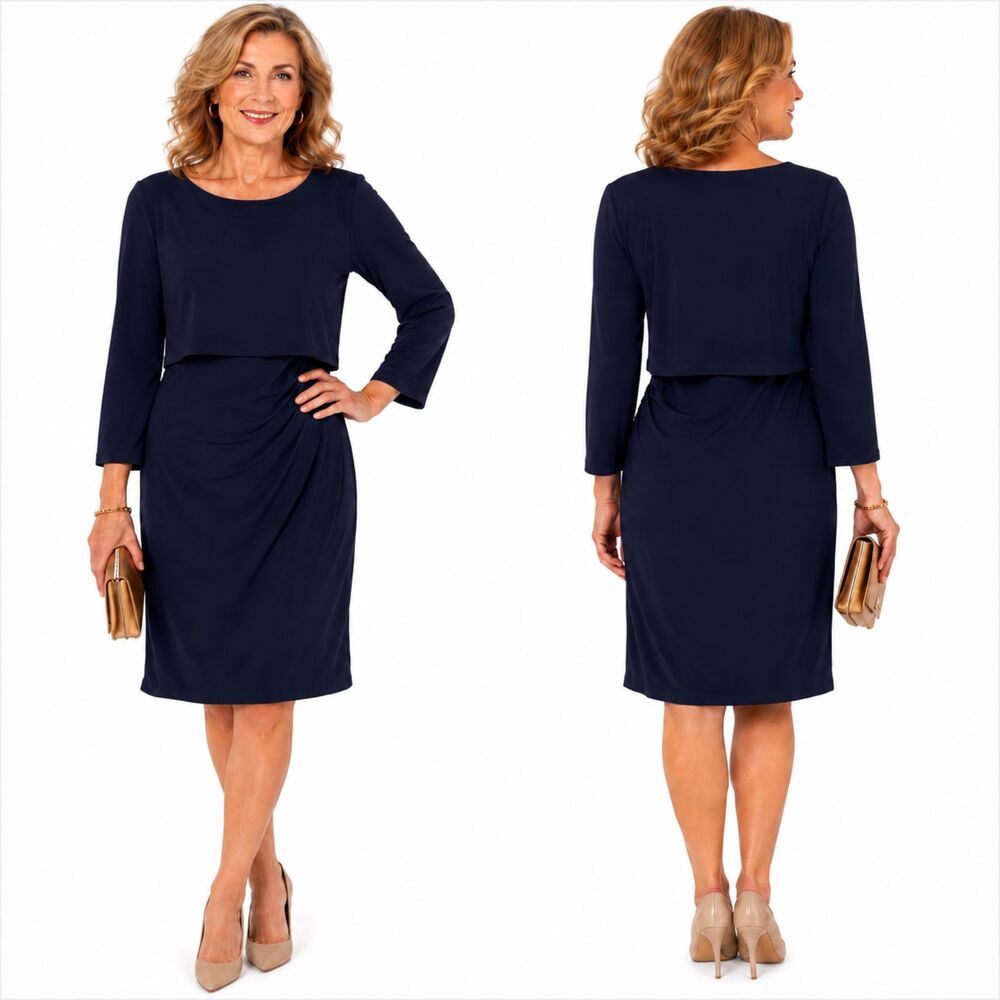 Lauren Ralph Lauren Navy Ruched Overlay Dress Womens Size 16